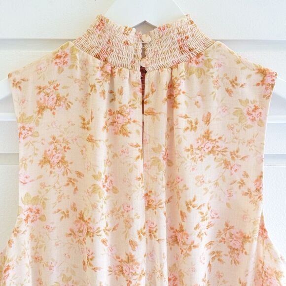 1. STATE Women's Floral Smocked Sleeveless Mock Neck Tiered Mini Dress Small - Picture 7 of 12